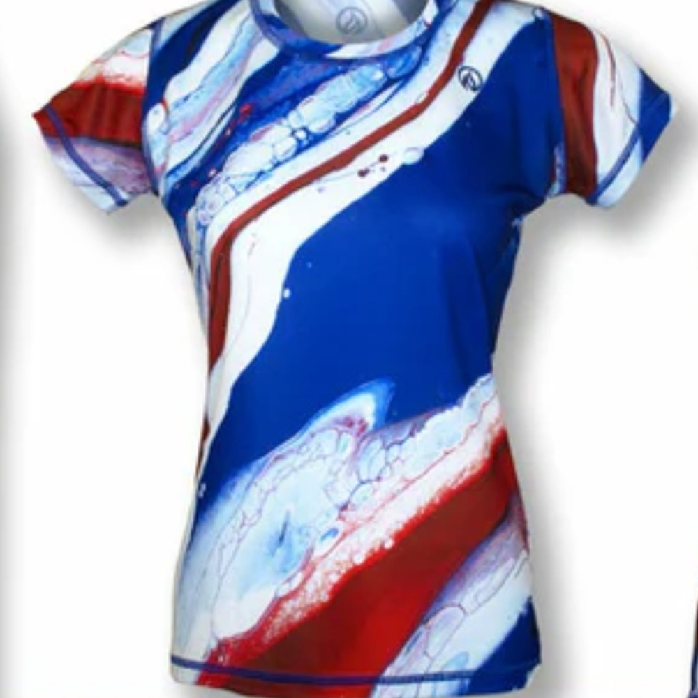 Abstract Blue and Red Women's Top